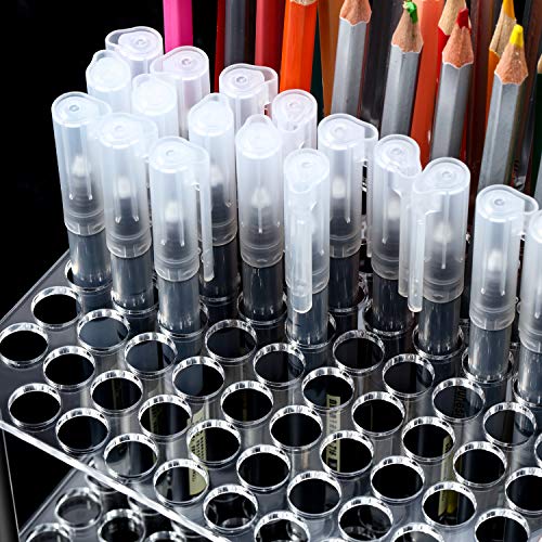 96 Hole Pencil Brush Holder Acrylic Pen Holder Desk Stand Organizer for Pencils Paint Brushes Markers Display and Home Storage (2 Pieces) Outus
