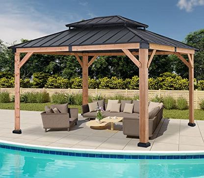 ABCCANOPY Wood Gazebo 11x13 - Outdoor Patio Wooden Gazebo with Hardtop Metal Double Roof for Garden, Backyard and Deck - WoodArtSupply