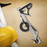 Fafeicy Stainless Steel T Square Ruler Adjustable Sliding Combination Square Ruler & Protractor Level Measure Measuring Tool 4-Piece 4R Combination Fafeicy