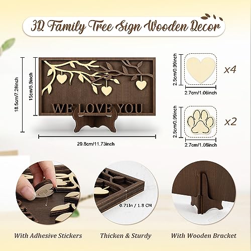 GIFT FOR MOM GRANDMA, WE LOVE YOU 3D Family Tree Sign Frame, Personalized 3-9 DIY Names Wooden Plaque Keepsake for DAD Parents, Friends, Teachers on ADDMES