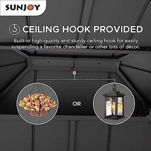 Sunjoy 10 x 12 ft. Wood Gazebo, Outdoor Patio Steel Hardtop Gazebo, Cedar Framed Wooden Gazebo with 2-Tier Metal Roof, Suitable for Patios, Lawn and Sunjoy