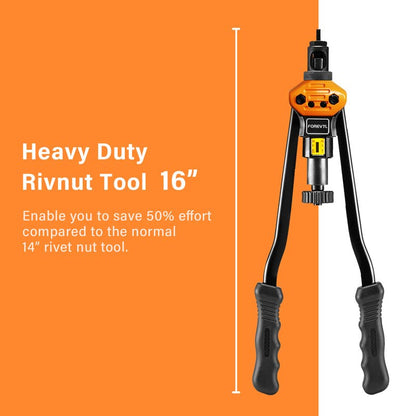 FOREVTL Rivet Nut Tool - Heavy Duty 16” Rivnut Tool with 13 Metric & SAE Mandrels, 150 PCS Rivet Nut Kit, Threaded Nutsert Tool in Blow Molded Carry - WoodArtSupply