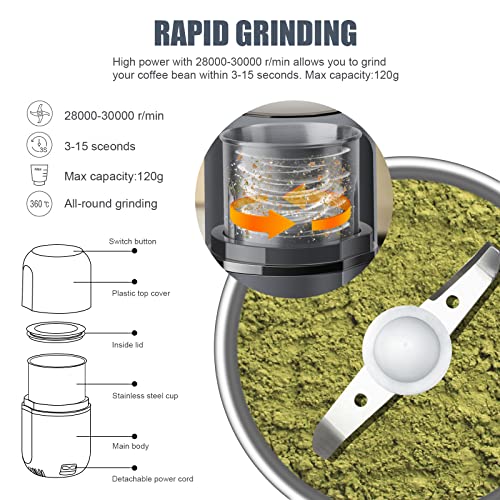 COOL KNIGHT Herb Grinder [large capacity/fast/Electric ]-Spice Herb Coffee Grinder with Pollen Catcher/- 7.5" (Grey) COOL KNIGHT