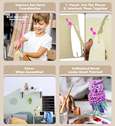 Puzzled 3D Puzzle Owl Wood Craft Construction Model Kit, Fun Unique & Educational DIY Wooden Toy Assemble Model Unfinished Crafting Hobby Puzzle to Puzzled