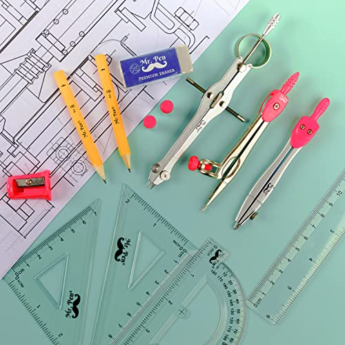 Mr. Pen- Geometry Set, 13 pcs, Compass for Geometry, Protractor Set, Geometry Kit Set with Shatterproof Storage Box, Geometry Kit, Drawing Tools, Mr. Pen