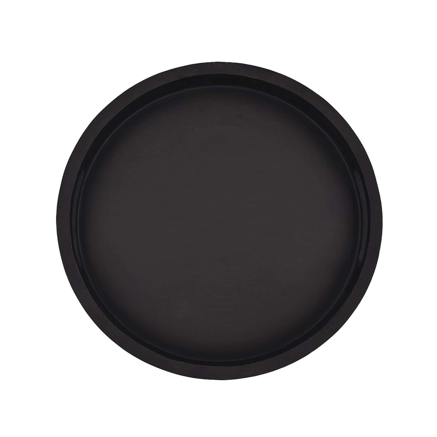 EDHAS Acacia Wood Round Black Serving Tray with Cutout Handle |Home Restaurants Coffee, Food, Breakfast, Dinner Décor (12" x 12" x 1.6") - WoodArtSupply