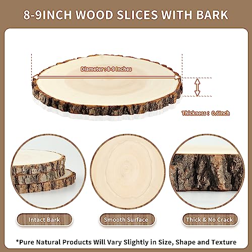 Wood Slices 8-9 Inch 6 Pcs Wood Rounds Unfinished Wood Circles Wood Slices for Centerpieces,Wood Centerpieces for Tables,Wood Slices for