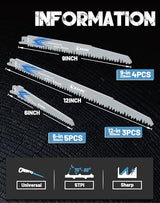 EZARC 12 Pieces Wood Pruning Reciprocating Saw Blade Set, Pruning Saw Blades for Tree Pruning, Wood/Wet Wood Cutting with Organizer Box, Durable & EZARC