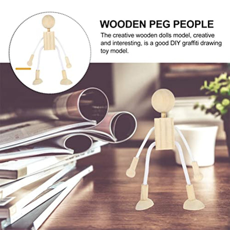 Milisten 6pcs Wooden Peg Dolls, Unfinished Wooden Figures People Doll Robot Unfinished Bodies Figures, Adjustable Peg Dolls for DIY Painting Arts Milisten