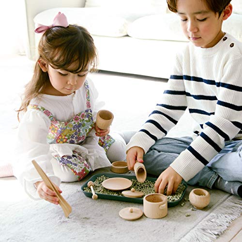 BLUE GINKGO Sensory Bin Tools - Montessori Fine Motor Skills Learning Waldorf Toys for Toddlers and Kids Pretend Play - 9 Piece Kitchen Wooden Set - BLUE GINKGO