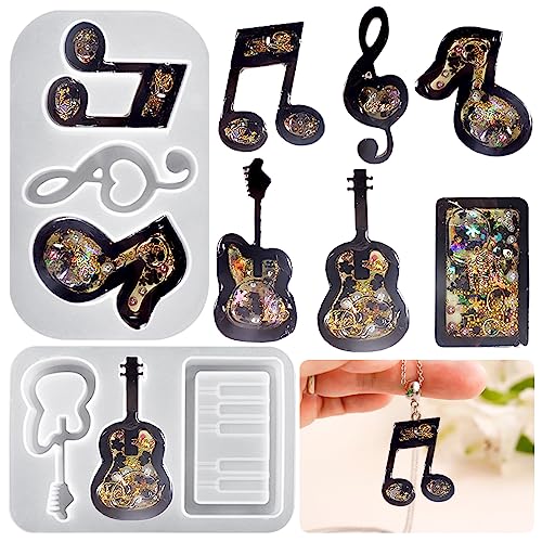 DeryArcle 2pcs Musical Instrument Shape Keychain Resin Mold,Music Note Quicksand Pendant Silicone Molds,Shaker Epoxy Resin Mould for DIY Casting DeryArcle