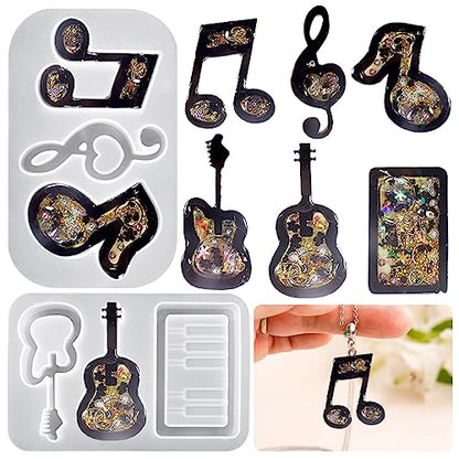 DeryArcle 2pcs Musical Instrument Shape Keychain Resin Mold,Music Note Quicksand Pendant Silicone Molds,Shaker Epoxy Resin Mould for DIY Casting - WoodArtSupply