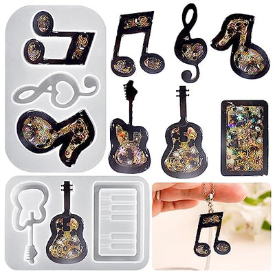 DeryArcle 2pcs Musical Instrument Shape Keychain Resin Mold,Music Note Quicksand Pendant Silicone Molds,Shaker Epoxy Resin Mould for DIY Casting
