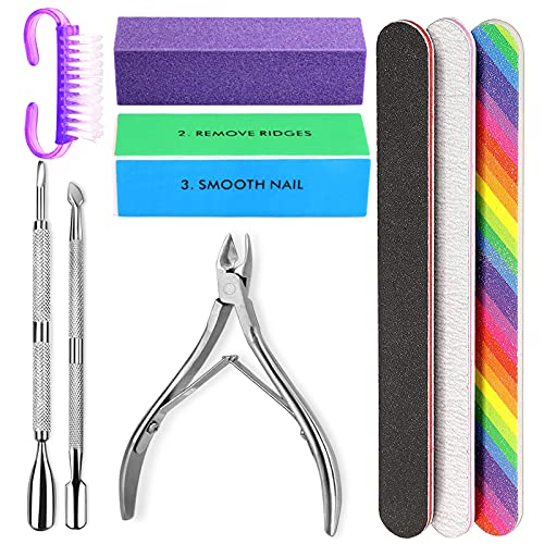 Manicure Nail File Kit-3Pcs Double Sided Nail File, Rectangular Nail Buffer, 4 Step Buffing Block, 3Pcs Cuticle Clipper & Pusher, and Nail Brush, HNYYZL