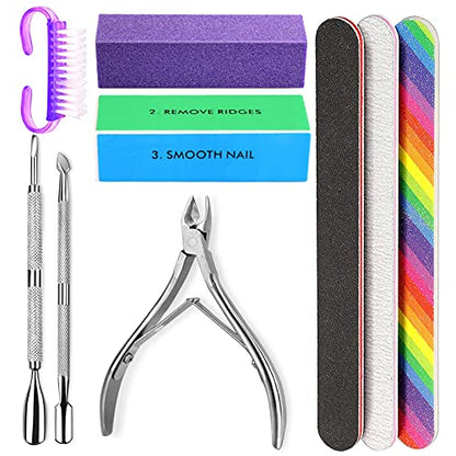 Manicure Nail File Kit-3Pcs Double Sided Nail File, Rectangular Nail Buffer, 4 Step Buffing Block, 3Pcs Cuticle Clipper & Pusher, and Nail Brush, - WoodArtSupply