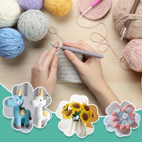 Cdrompy 65Pcs Crochet Kit for Beginners,Crochet Kit for Beginners  Adults,Crochet Beginners Kit with 8 Colors Crochet Yarn and Crocheting  Accessories
