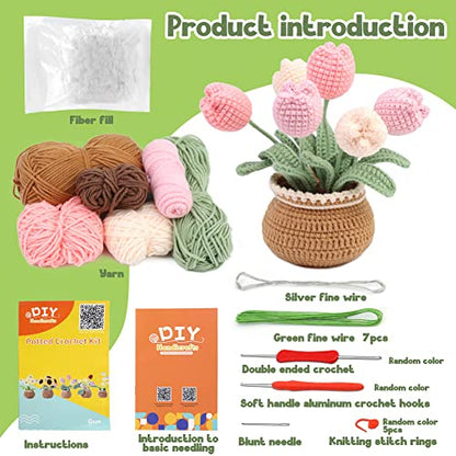 kgxulr Crochet Kit for Beginners, Tulip Crochet Starter Kit Beginner for Complete Beginners Adults, Crocheting Knitting Kit with Step-by-Step Video - WoodArtSupply