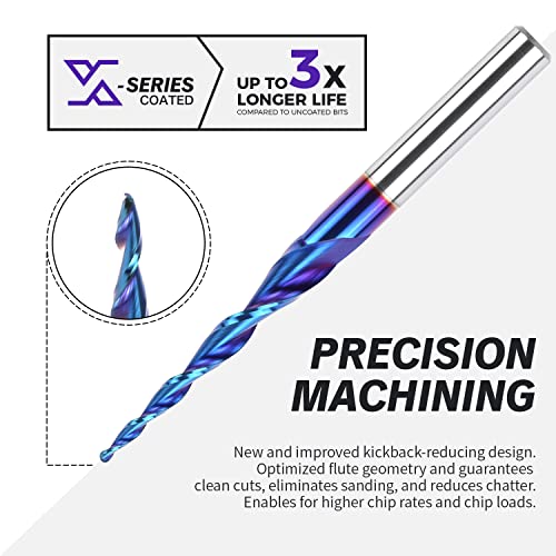 ZahyoX 3D Carving Tapered Angle Ball Nose CNC Bit, 3.6 Degree nACo Coated Solid Carbide Router Bit, 1/16" Cutting Dia, 1/32" Radius, 1/4" Shank, 3" Zahyox