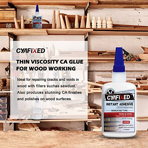 CYAFIXED Professional Grade Cyanoacrylate Super Glue, Super Thin Viscosity CA Glue for Woodworking, 4 oz. Value Pack - Instant Adhesive for CYAFIXED