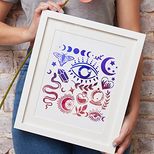 BENECREAT Witchcraft Theme Stencils 6x6 Inch The Devil's Eye Snake Moon Stainless Steel Stencil for Drawings and Woodburning, Engraving and BENECREAT