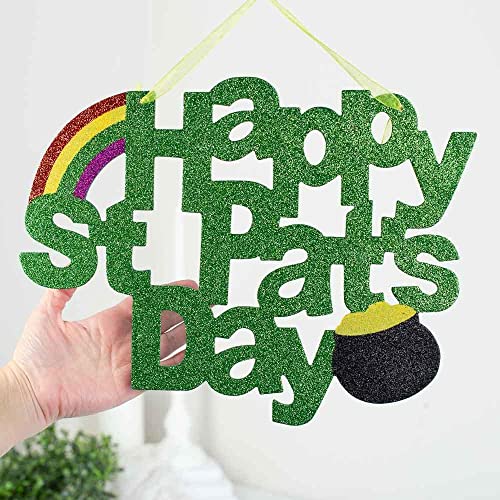 Factory Direct Craft Set of 2 Green Glittery Happy St Pat's Day Sign for Decorating, Parties, and Crafting 14"W x 11"H Factory Direct Craft