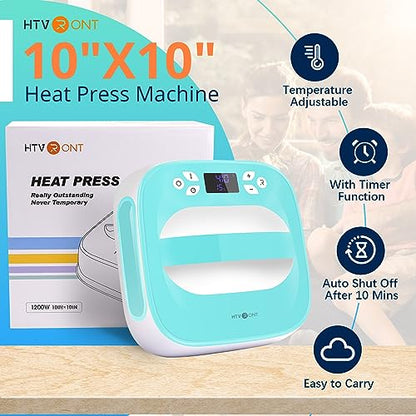 HTVRONT Heat Press Machine for T Shirts, Portable Heat Press 10"X10" - Heat Up Fast & Distribute Heat Evenly, Tshirt Press Machine for Sublimation,