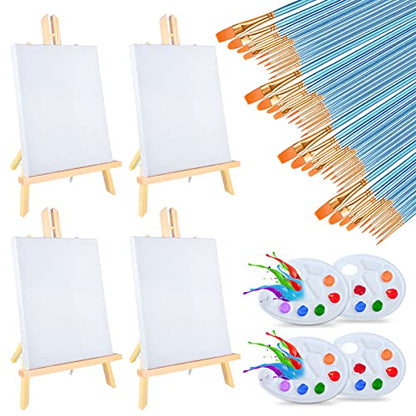 Easel & Canvas Sets 52 Pcs Painting Supplies(4 PCS Easels+4 PCS Canvases+ 40 PCS Brushes+4 PCS Palettes)16 Inch Tabletop Easel Wooden Art Easel for - WoodArtSupply