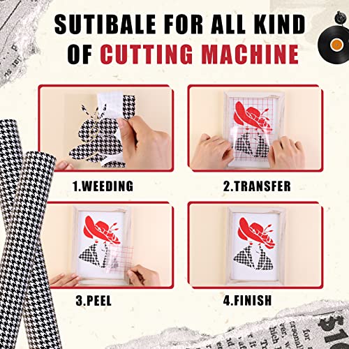 Tintnut Houndstooth Permanent Vinyl Roll - 12 inch x 5ft, Patterned Adhesive Vinyl Compatible with Cricut Machine, Black and White Permanent Outdoor Tintnut