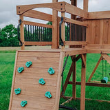 Backyard Discovery Sterling Point All Cedar Wooden Swing Set, Raised Clubhouse, Grey Wave Slide, Web Swing, Climbing Wall, 10ft Wave Slide, 2 Belt Backyard Discovery