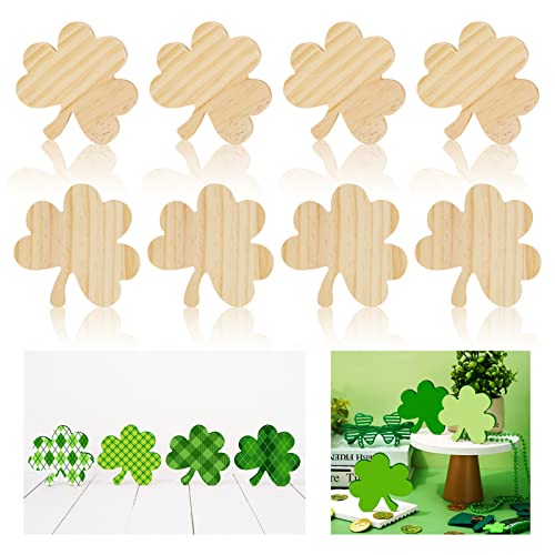 Whaline 8Pcs St. Patrick's Day Wooden Cutouts Unfinished Shamrock Shaped Table Signs Blank Shamrock Pine Wood Slice DIY Shamrock Tiered Tray Decor Whaline
