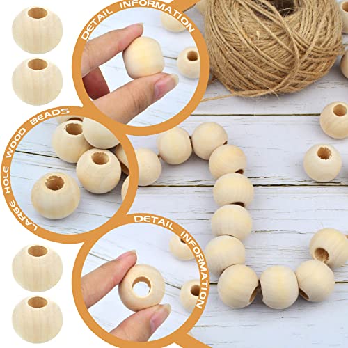 30pcs 25mm Unfinished Natural Wood Beads Large Hole Round Wooden Beads Wood Loose Spacer Beads Jewelry Making Accessory for DIY Crafts Garland - WoodArtSupply