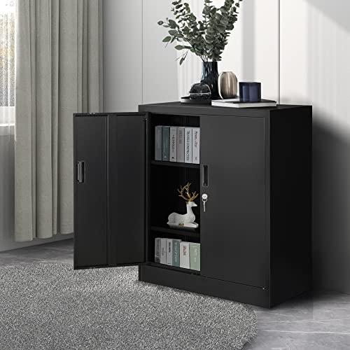 Wanfu Metal Storage Cabinet with Locking Doors and Adjustable Shelves, 36.2" H Steel Storage Cabinet for Garage, Home, Office, Utility Room-Black - WoodArtSupply