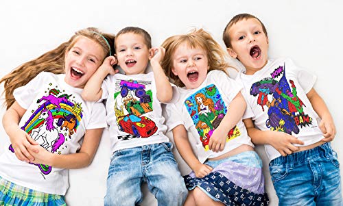 Splat Planet Butterflies T-Shirt with 10 Non-Toxic Washable Magic Markers - Color in and Wash Out and Color in Again T-Shirt (9-11 Years) White Splat Planet