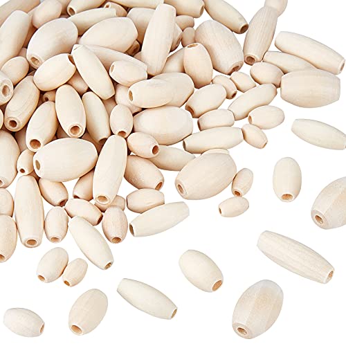 OLYCRAFT 210PCS Oval Wood Beads Natural Wooden Beads Mixed Size Unfinished Wooden Barrel Beads, Wood Loose Spacer Beads for Jewelry Making DIY OLYCRAFT