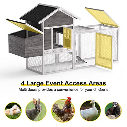 Wooden Chicken Coop, 80” Large Chicken Run 2 Tier Guinea Pig Pet House Outdoor with Pull Out Tray & Ramp Bunny Cage with Egg Box Rabbit Hutch with