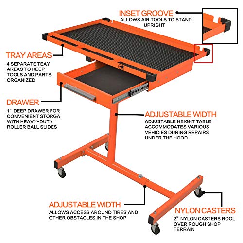 Eisen® ES8 Heavy Duty Adjustable Work Table with Drawers, Rolling Tool Tray with Wheels of 220lbs Capacity - WoodArtSupply