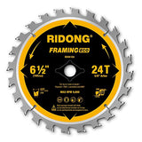 RIDONG 6-1/2 Inch Circular Saw Blade, 24-Tooth with 5/8" Arbor ATB Framing Saw Blade for Cutting Wood (6.5" 1-Pack) RIDONG
