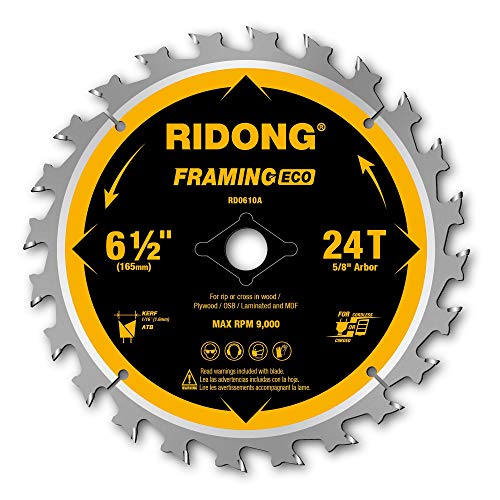 RIDONG 6-1/2 Inch Circular Saw Blade, 24-Tooth with 5/8" Arbor ATB Framing Saw Blade for Cutting Wood (6.5" 1-Pack) - WoodArtSupply