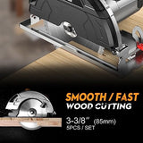 5Pcs TCT Circular Saw Blade 3-3/8'' Carbide Tipped for Wood Plastic Cutting with 10mm Arbor Compact Circular Saw Blade Set Firearth