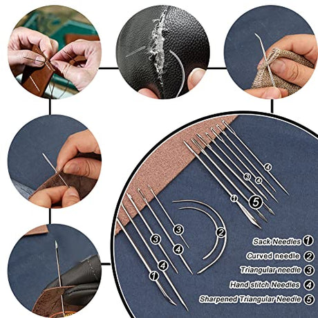 BUTUZE Leather Working Tools, Leather Tool Kit, Practical Leather Craft Kit with Waxed Thread Groover Awl Stitching Punch Hole for Leathercraft BUTUZE