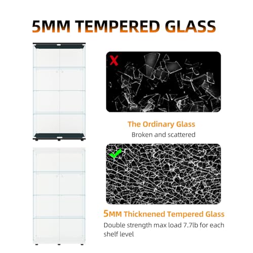 Beauty4U Elegant White Glass Display Cabinet with 4 Shelves and 2 Doors Beauty4U