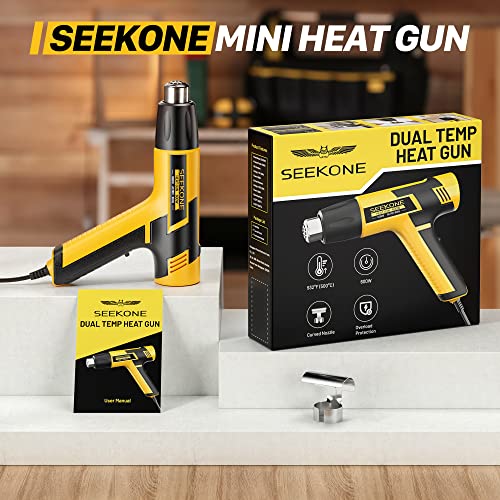 SEEKONE Mini Heat Gun, 600W Dual Temperature Hot Air Gun Tool 572℉&932℉,  With 4.9Ft Long Cable and Overload Protection for Crafts, Embossing, Paint