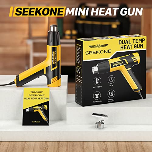 SEEKONE Mini Heat Gun, 600W Dual Temperature Hot Air Gun Tool 572℉&932℉, With 4.9Ft Long Cable and Overload Protection for Crafts, Embossing, Paint SEEKONE
