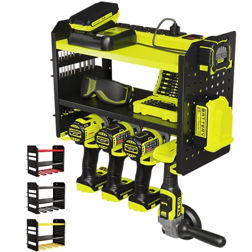 BUILTSTRONG Power Tool Organizer Wall Mount - 3-Tier Heavy-Duty Metal Hand Tool Storage Rack, Utility Racks, Drill Holder, PegBoard Side, & More - BUILTSTRONG
