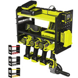 BUILTSTRONG Power Tool Organizer Wall Mount - 3-Tier Heavy-Duty Metal Hand Tool Storage Rack, Utility Racks, Drill Holder, PegBoard Side, & More - BUILTSTRONG