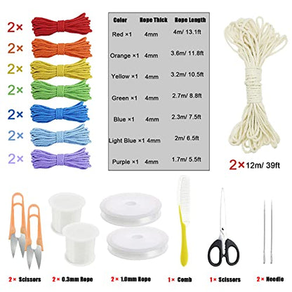 Allazone Rainbow Wall Hanging Kit, 8 PackDIY Rainbow Wall Decor Craft Kit, Cotton Macrame Cord Rope, Pearl Needle, Crystal String Rope for Bedroom - WoodArtSupply