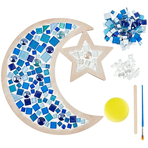 WEBEEDY Glass Mosaic Moon and Star Kit, Creativity DIY Mosaic Arts and Crafts Kit for Kids & Adults, Handmade Artwork Kids Gifts Crystal Mosaic WEBEEDY