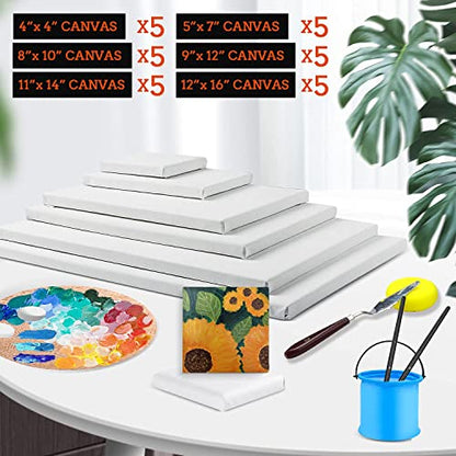 30 Pack Canvases for Painting with 4x4, 5x7, 8x10, 9x12, 11x14, 12x16, Painting Canvas for Oil & Acrylic Paint - WoodArtSupply