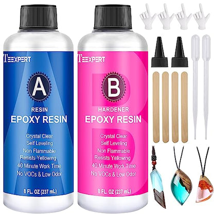 Teexpert Epoxy Resin Crystal Clear, 16oz Epoxy Resin Kit, Self-Leveling, Bubble-Free Coating and Casting Resin for DIY Art & Crafts, Jewelry, - WoodArtSupply