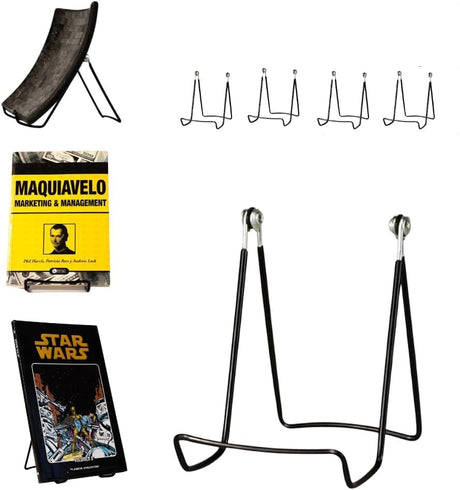 KINGDOM SOLUTIONS KS - 4 Pack Sturdy & Versatile Adjustable Stands for Display 3.75x4.75 - Made in USA Metal Easels for Plates, Pictures, Art, Books, KINGDOM SOLUTIONS